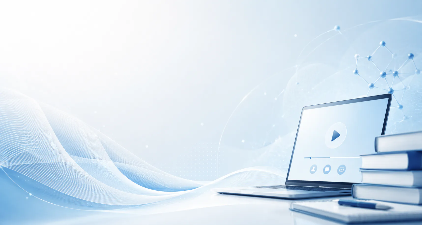 Online rheumatology learning on a laptop beside medical textbooks